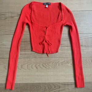 Urban Outfitters Red Ribbed Lace-Up Crop Top